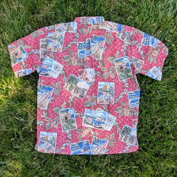 Reyn Spooner Vibrant Red and Green Casual Shirt